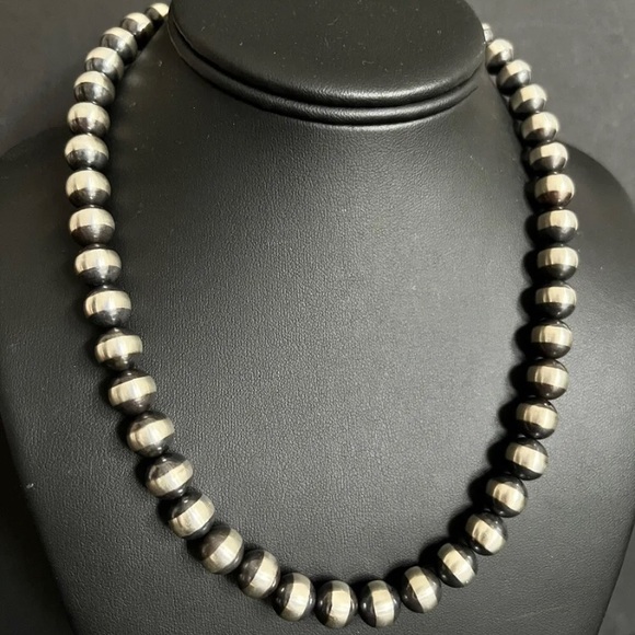 Sterling Silver 10mm Pearls Bead Necklace. 20 Inch